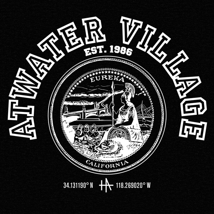 Los Angeles Atwater Village pullover hoodie in white on black - classic vintage style