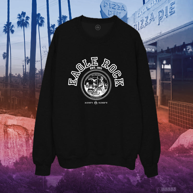 Los Angeles Eagle Rock pullover crew neck in white on black - classic vintage style