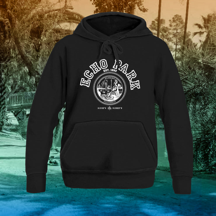 Los Angeles Echo Park pullover hoodie in white on black - classic vintage style