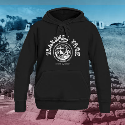 Los Angeles Glassell Park pullover hoodie in white on black - classic vintage style