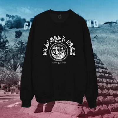 Los Angeles Glassell Park pullover crew neck in white on black - classic vintage style