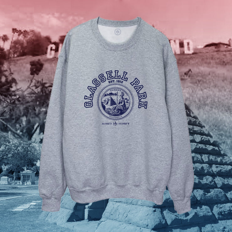 Los Angeles Glassell Park pullover crew neck in navy on grey / gray - classic vintage style