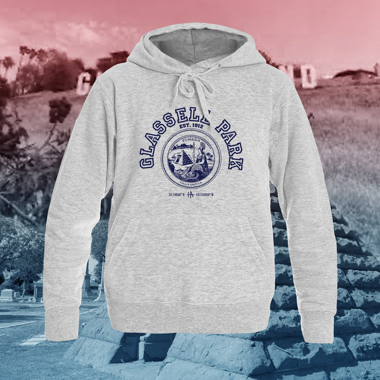 Los Angeles Glassell Park pullover hoodie in navy on grey / gray - classic vintage style