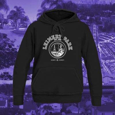 Los Angeles Leimert Park pullover hoodie in white on black - classic vintage style