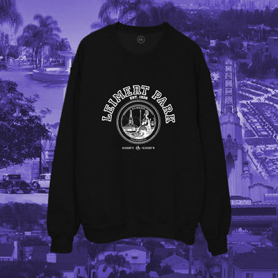 Los Angeles Leimert Park pullover crew neck in white on black - classic vintage style