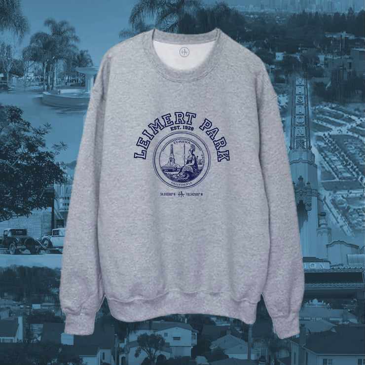 Los Angeles Leimert Park pullover crew neck in navy on grey / gray - classic vintage style