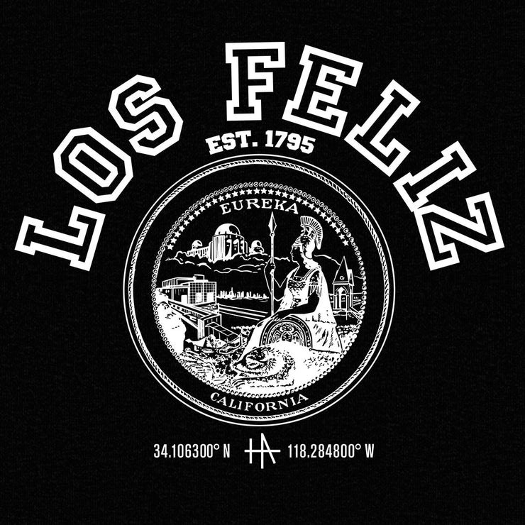 Los Angeles Los Feliz pullover hoodie in white on black - classic vintage style