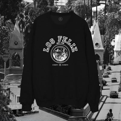 Los Angeles Los Feliz pullover crew neck in white on black - classic vintage style