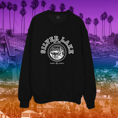 Los Angeles Silvelake pullover crew neck in white on black - classic vintage style